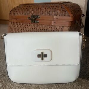 LDT JILL BAGUETTE Cream Leather Flap Shoulder Bag NWOT